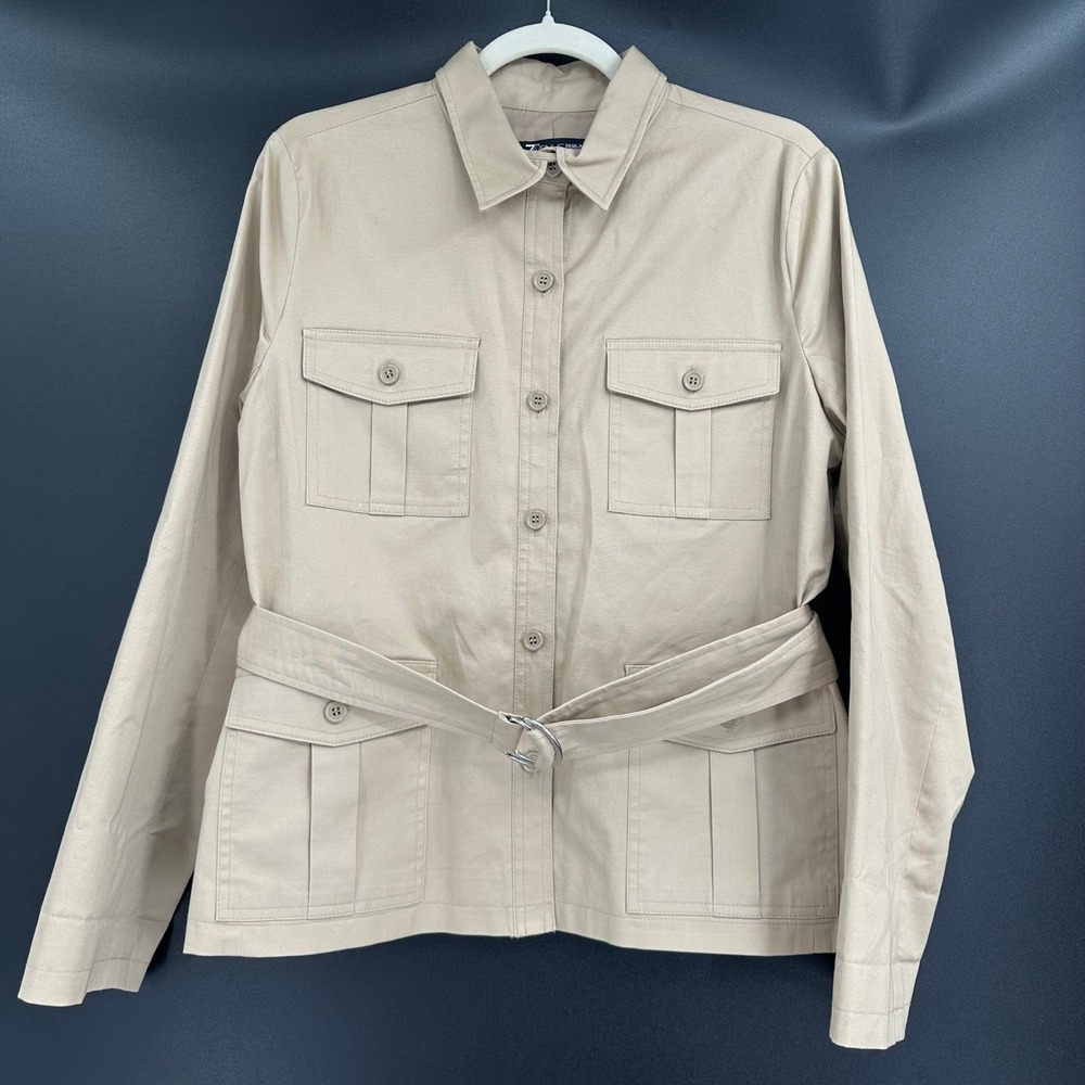 Khaki Tan Belted Safari Utility Jacket Cotton Womens Medium